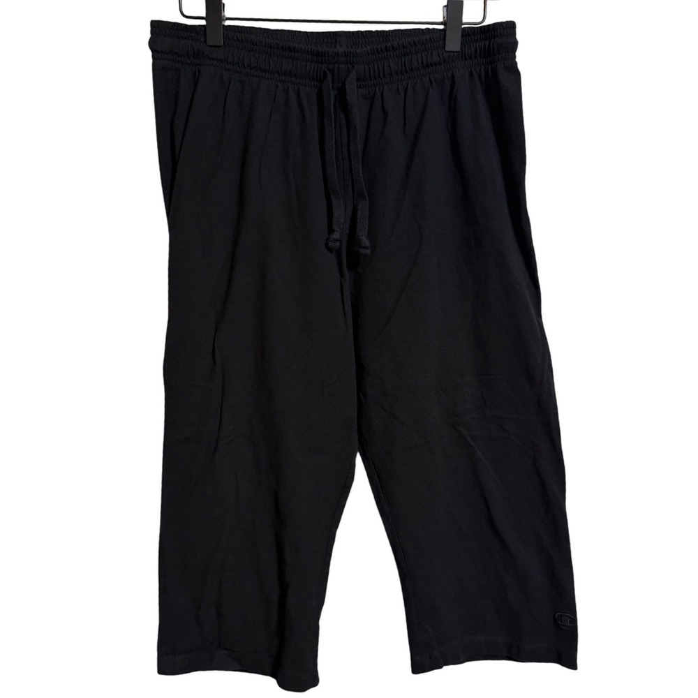 Champion Womens Black Cotton Jersey Capri Cropped Pants Medium